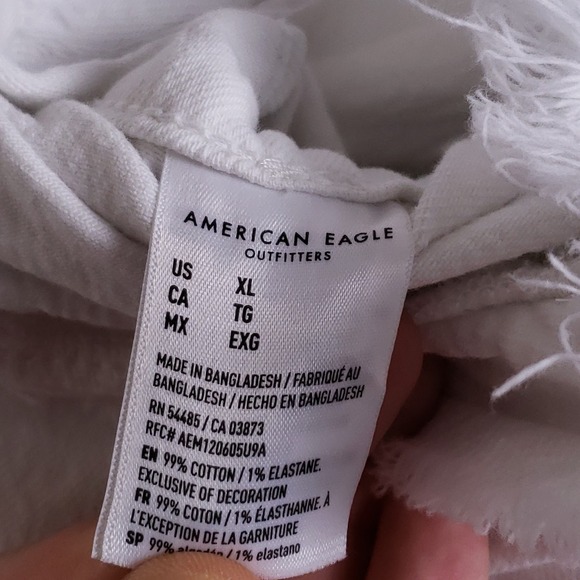 American Eagle Denim Romper XL White Short Sleeve Button Front Frayed Hem - Picture 4 of 8